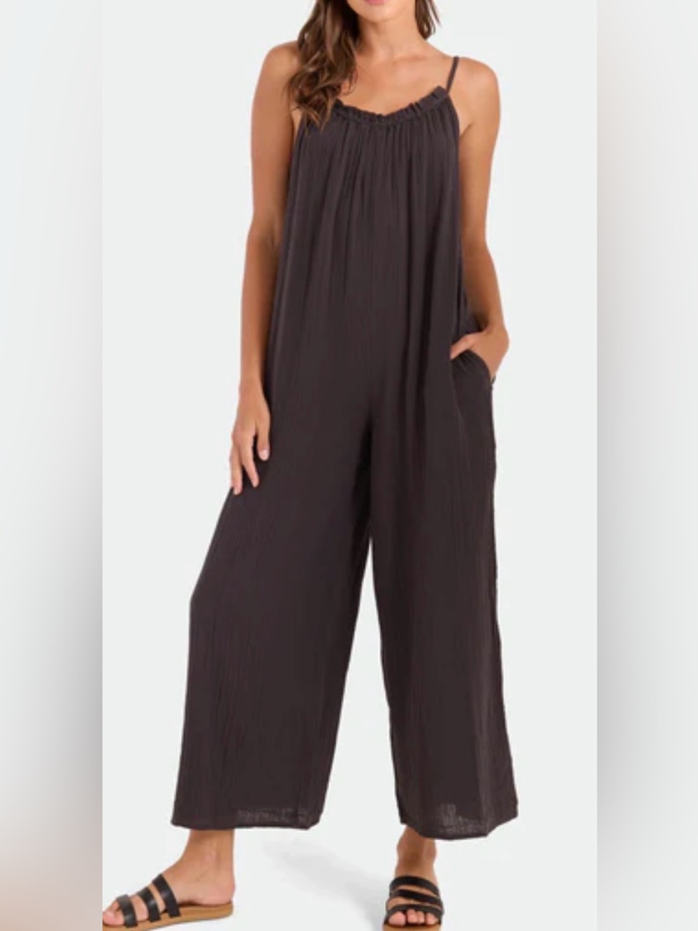 Cherish cropped jumpsuit with pockets halter neckline and adjustable straps
